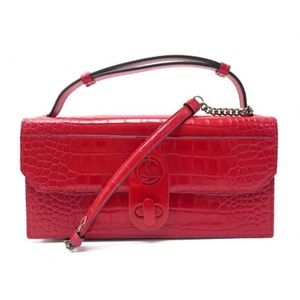 CHRISTIAN LOUBOUTIN Calfskin Alligator Embossed Elisa Baguette Red